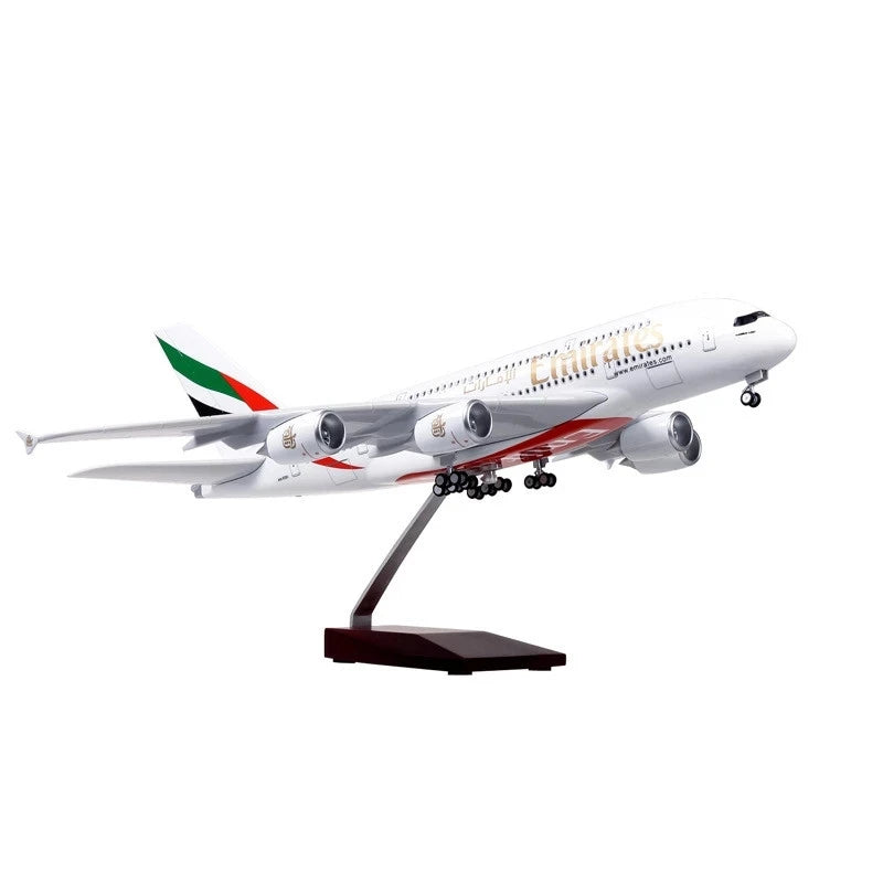 45CM 1/160 Scale Diecast Model A380 Emirates Airways Resin Airplane Airbus With Light And Wheels Toy Airline