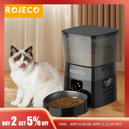 ROJECO Automatic Pet Feeder Button Version Auto Cat Food Dispenser Accessories Smart Control Pet Feeder For Cats Dog Dry Food - Hiron Store