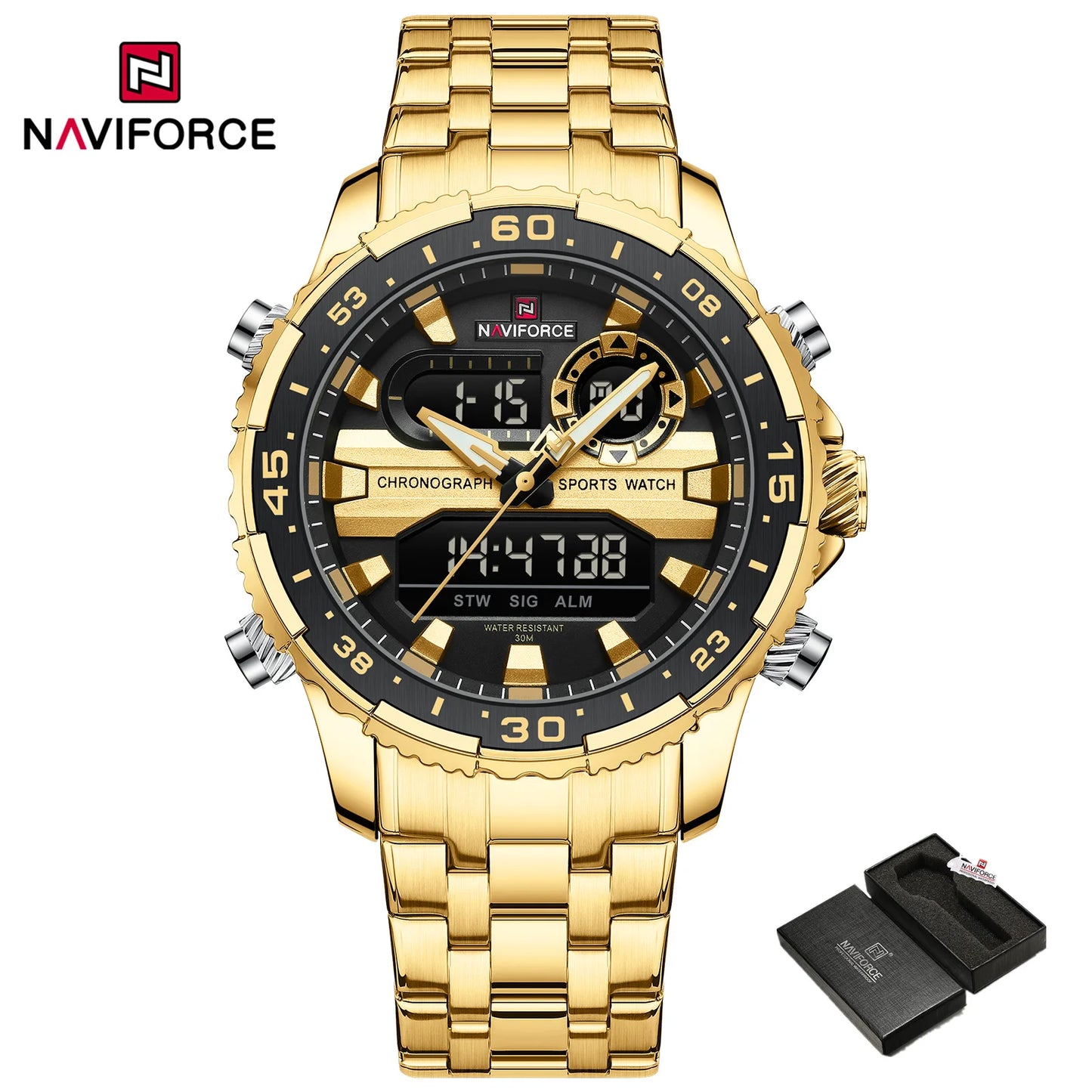 NAVIFORCE Brand Black Gold Men Watch Luxury Quartz Wrist Watches Sport Waterproof  Stainless Steel