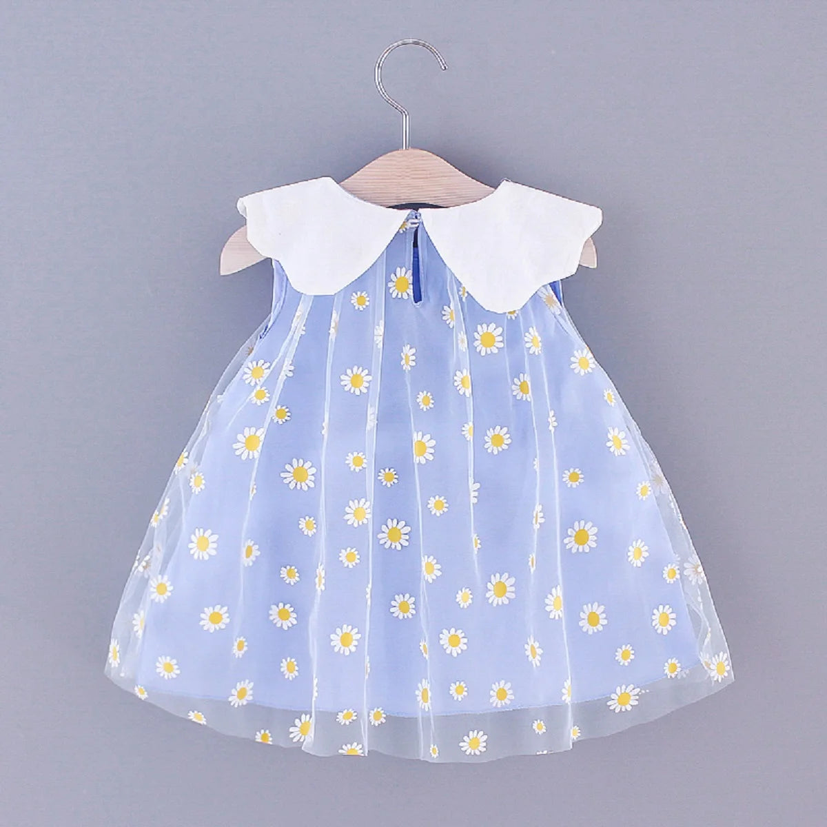 Summer girls' small daisy printing mesh doll collar sleeveless sweet dress