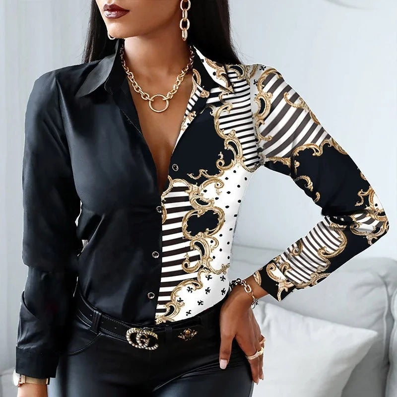 New Casual Leopard Print Women's Shirt Office Lady Elegant Striped Long Sleeve Blouse Fashion Silk Female Clothing Tops 18972 - Hiron Store