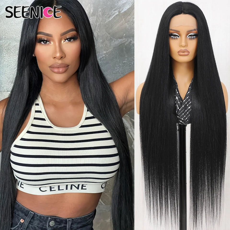 40Inch Straight Lace Front Wig Synthetic T-Part 13x4x1 Heat-resistant Fiber Ombre Ginger Copper Lace Frontal Wigs