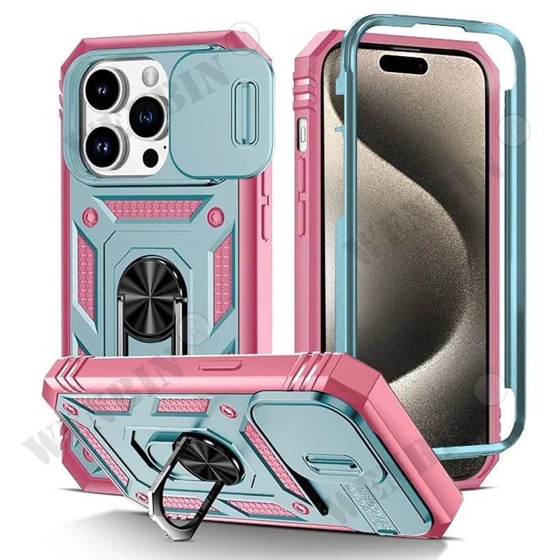 Case For iPhone 16 15 14 13 12 11 Pro Max Plus Mini XS XR X 8 7 Plus Heavy Duty with Camera 360 Degree Kickstand Cover