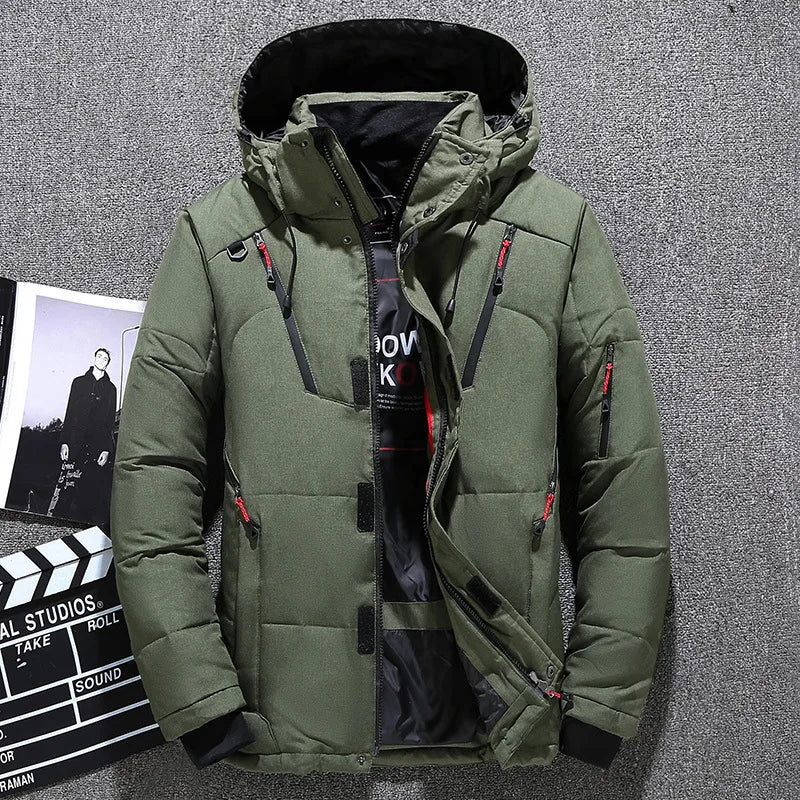 Winter Mens White Duck Down Jacket Warm Hooded Thick Slim Fit Puffer Jacket Coat  Casual High Quality