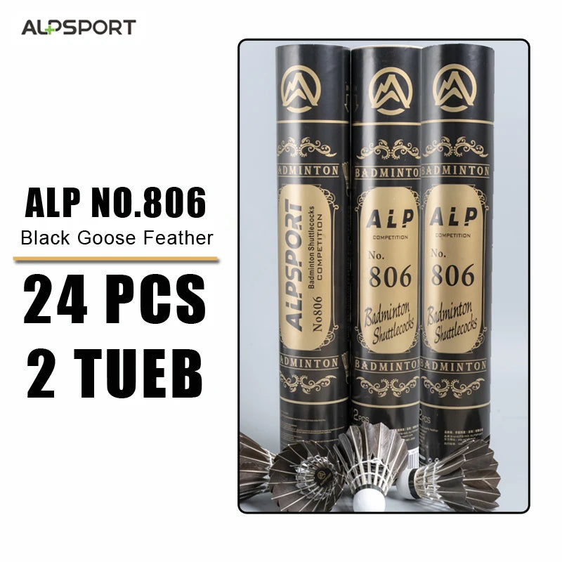 ALP 806 Badminton Shuttlecocks 12Pcs Black Goose Feather Badminton Balls for Training Badminton Sports 77 76 Speed Shuttlecock