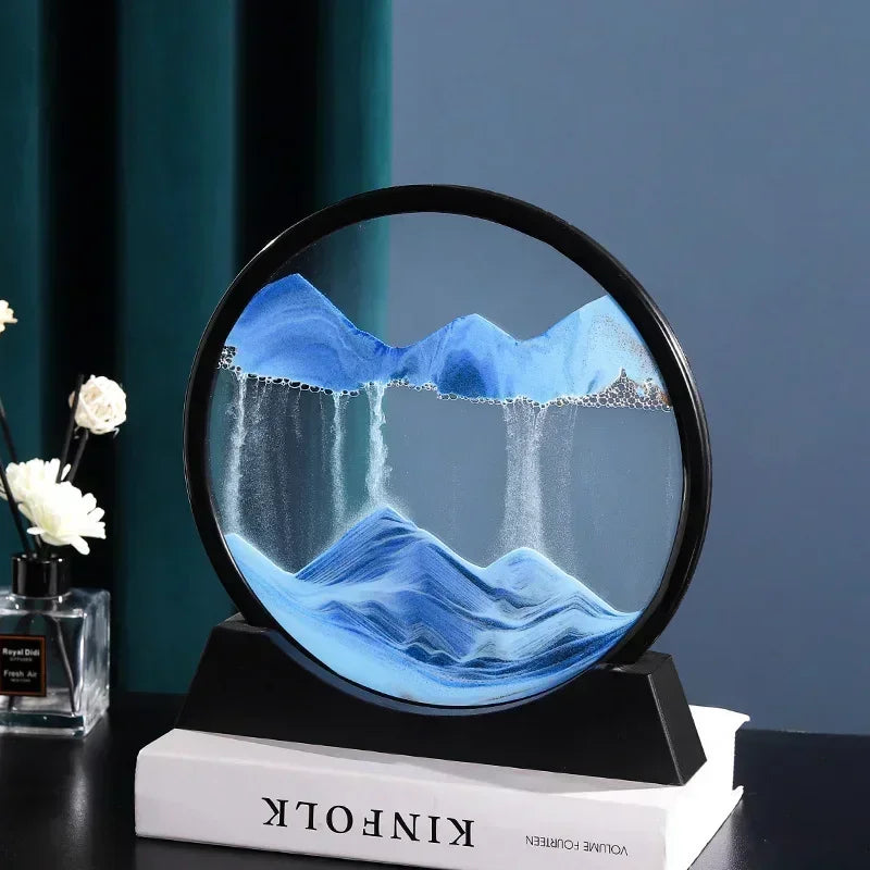 3D Moving Sand Art Picture Round Glass Deep Sea Sandscape Hourglass Quicksand Craf