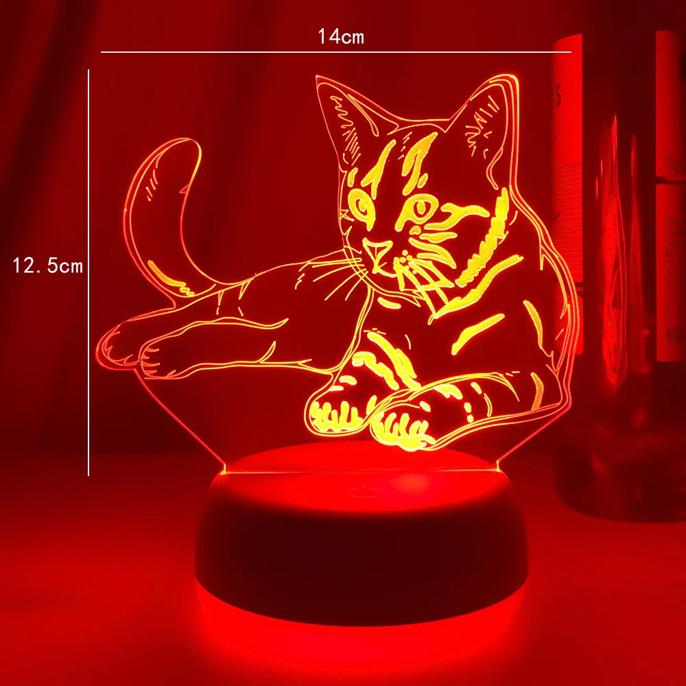 3D Acrylic Led Night Light Little Cat Figure Nightlight  Sleep Lights Home Decor Table Lamp