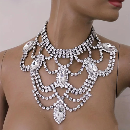 Shiny Rhinestone Necklace Luxury Bridal  Jewellery Necklace