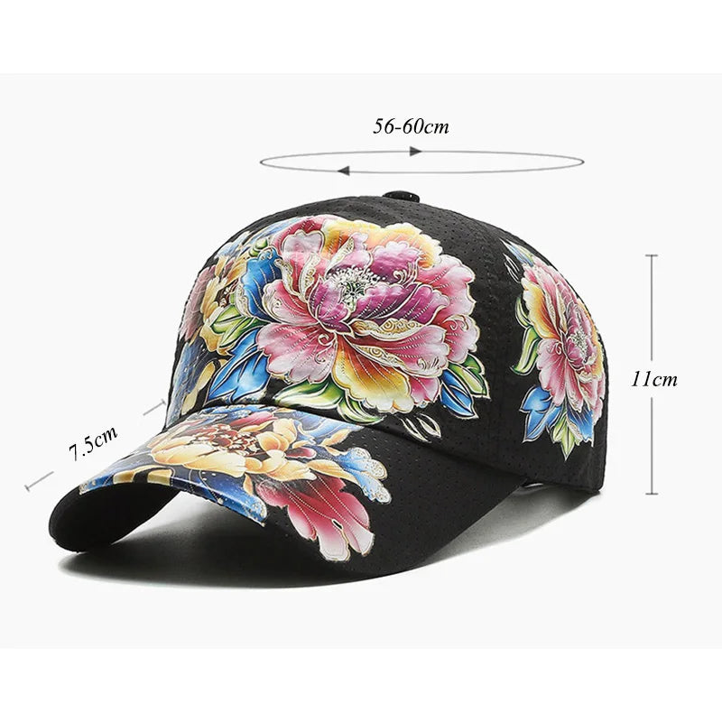 Spring/Summer Quick Drying Baseball Cap Men's & Women's Outdoor Beach Camping Sun Hat Printed Chinese Style Flower Sun Hat
