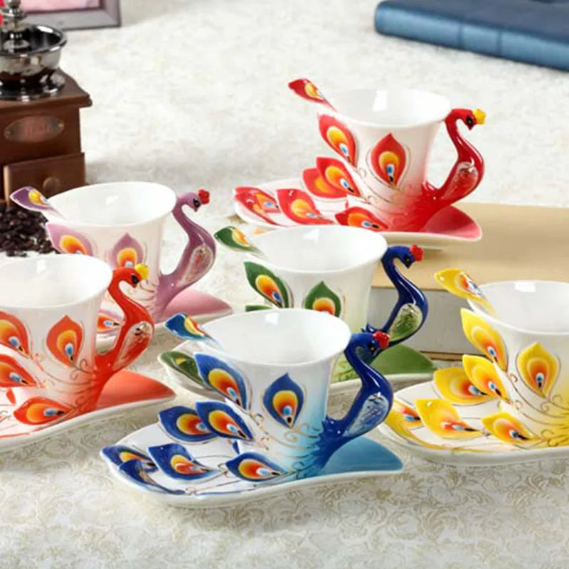 Creative Tea Set Teacup Ceramic Coffee Cup Simulated Peacock Coloured Bird Mug