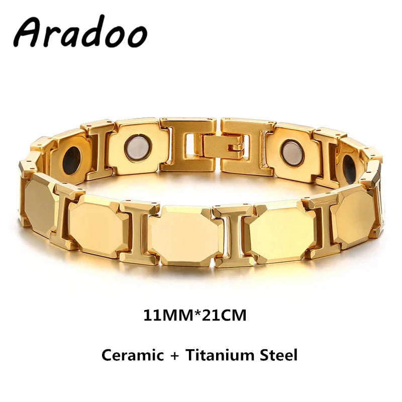 Blue Ceramic Titanium Steel Bracelets Hematite Magnetic Strap Buckle Design Power Wristband for Women Men