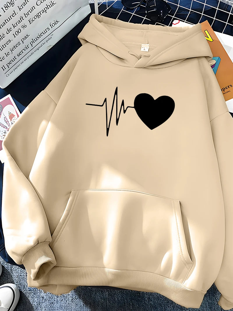 Heart Print Women Sweatshirt Soft Female Hoodies Winter Warm Tops