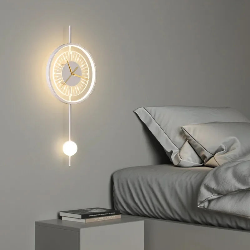 Modern LED Wall Lamp Clock Sconce for Bedroom Bedside Living Dining Room Lighting