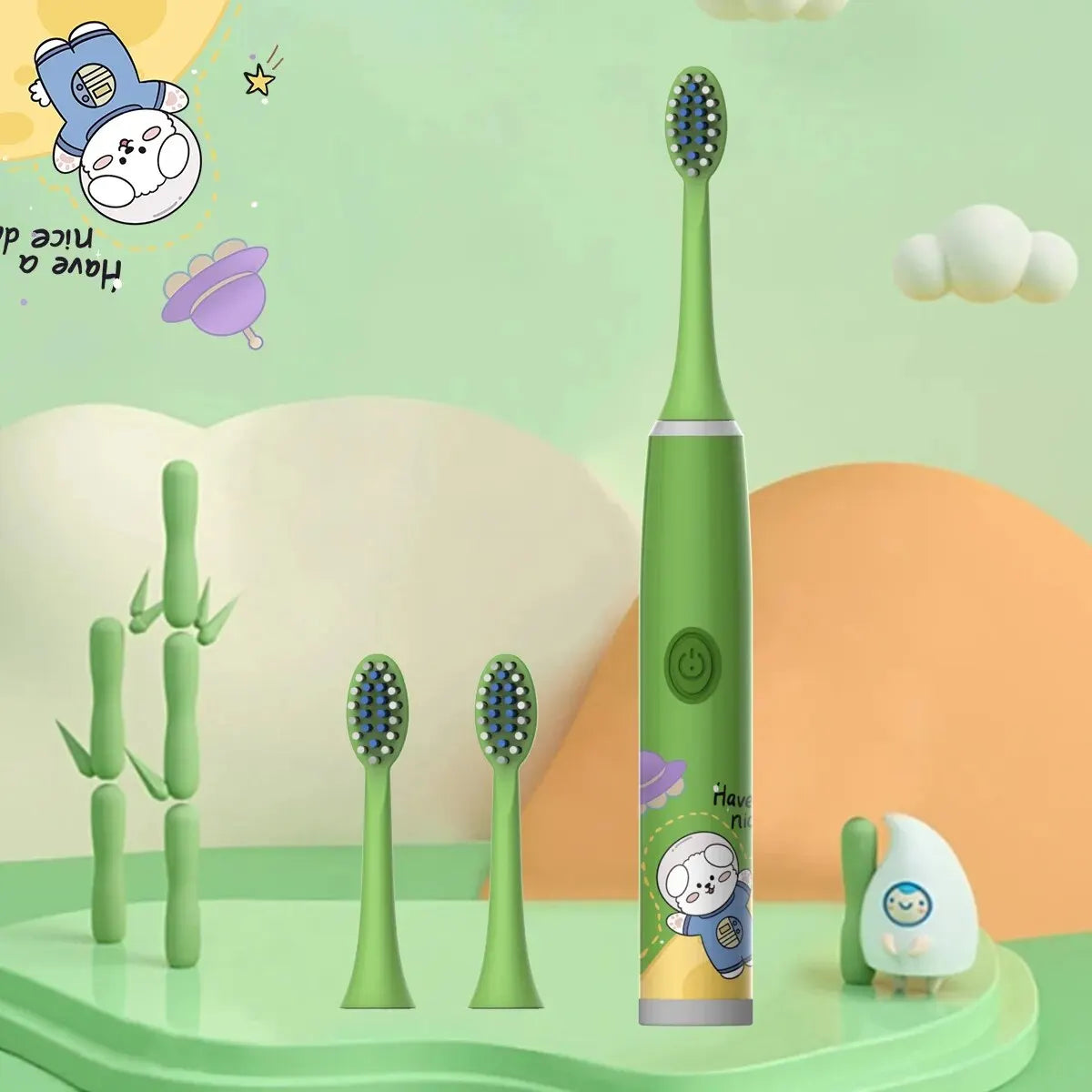 Children's Electric Toothbrush Color Cartoon Space Series Children's Soft Hair Cleaning Brush (Battery Not Included) - Hiron Store