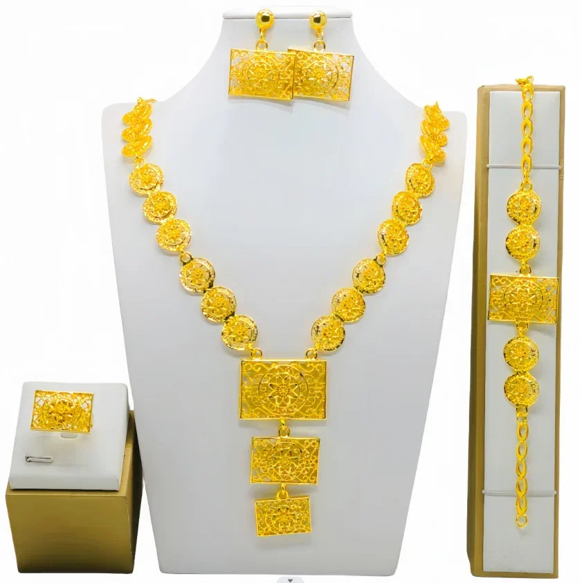 Indian Bridal Jewelry Sets For Women Wedding Ethiopian 24K Gold Plated Necklace And Earing Jewellery