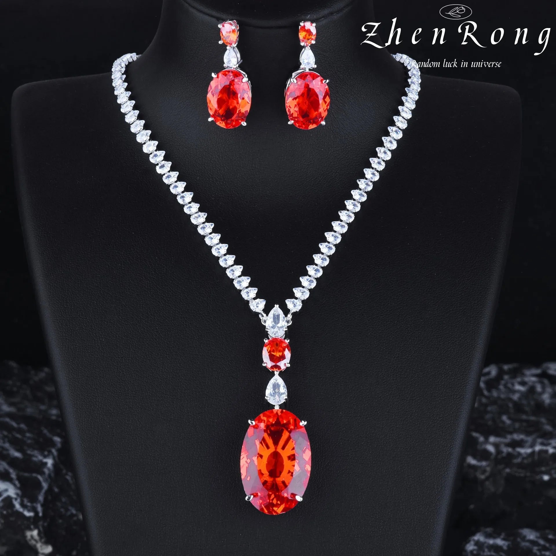 Luxury 925 Silver Color Jewelry Set Sparkling Oval Cubic Zirconia Women Elegant Wedding Engagement Bridal Ring Earring Necklace - Hiron Store