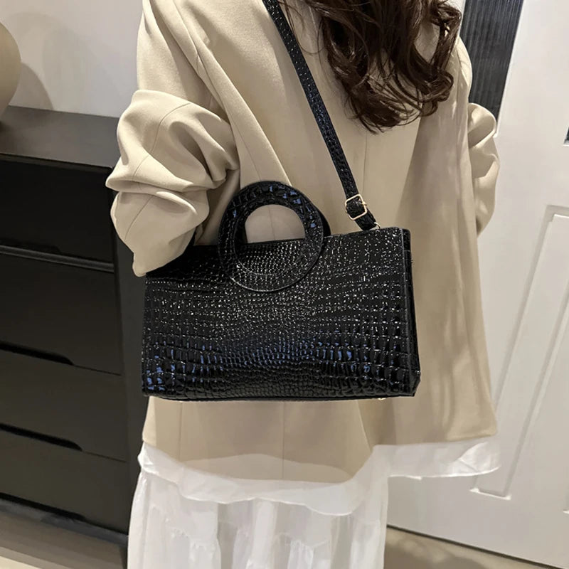 Women's Crocodile Pattern PU Leather Handbags Green Square Bag Fashion Brand Shoulder Messenger Bags