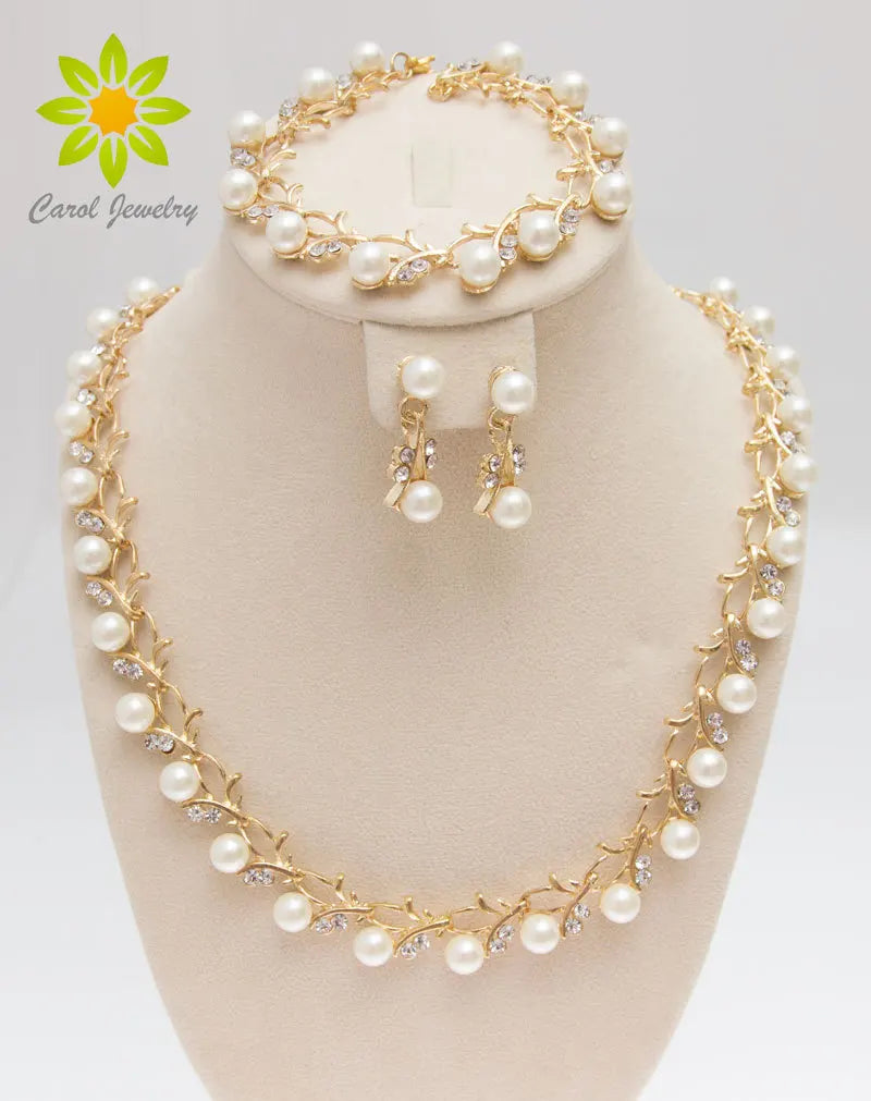 2024 Classic Imitation Pearl Gold /Silver Color Clear Crystal Party Gift Fashion Costume Pearl Jewelry Sets