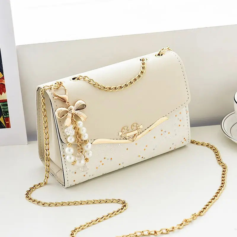Trendy Fashion Ladies Crossbody Small Square Bag Girls Shoulder Bag Cross Square Tassel Pendant Sequin Embellished PU Polyester - Hiron Store