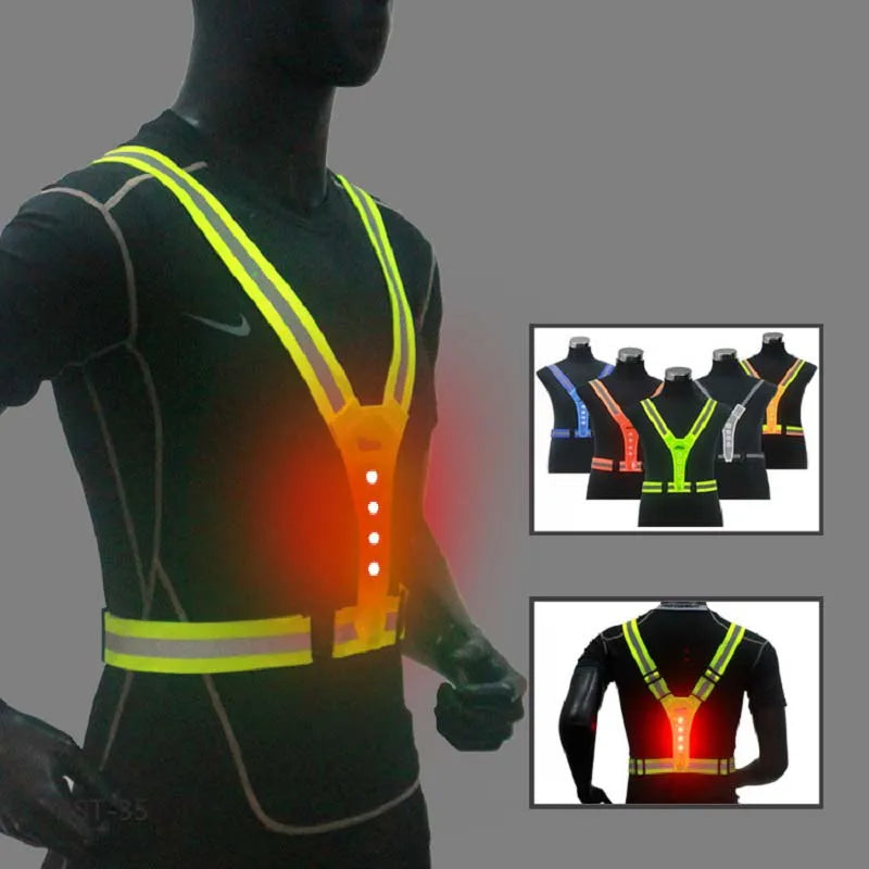 Safety Reflective Vest LED Running Light Adjustable Cycling Vest Night Warning Work Fishing Sports Vest