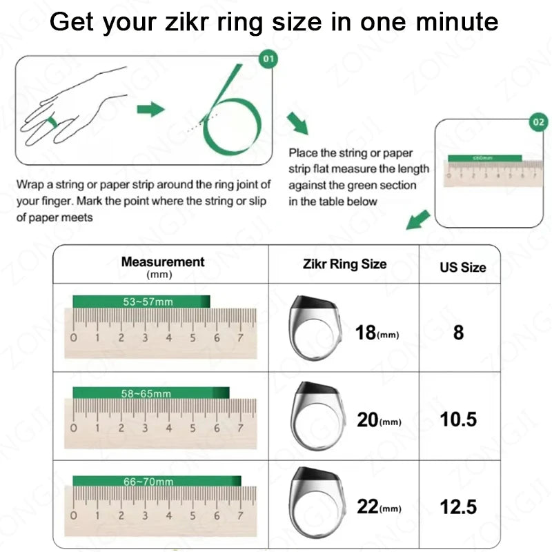 Qibla finding Smart Zikr Ring Electronic Digital Counter for Muslims Prayer Time