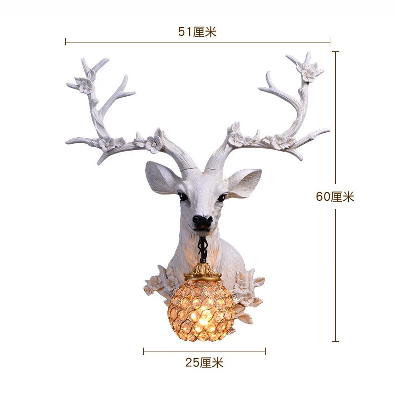 American Lucky Deer Head Lamp Retro Resin Deer Horn Wall Lights Home Decor Lamps