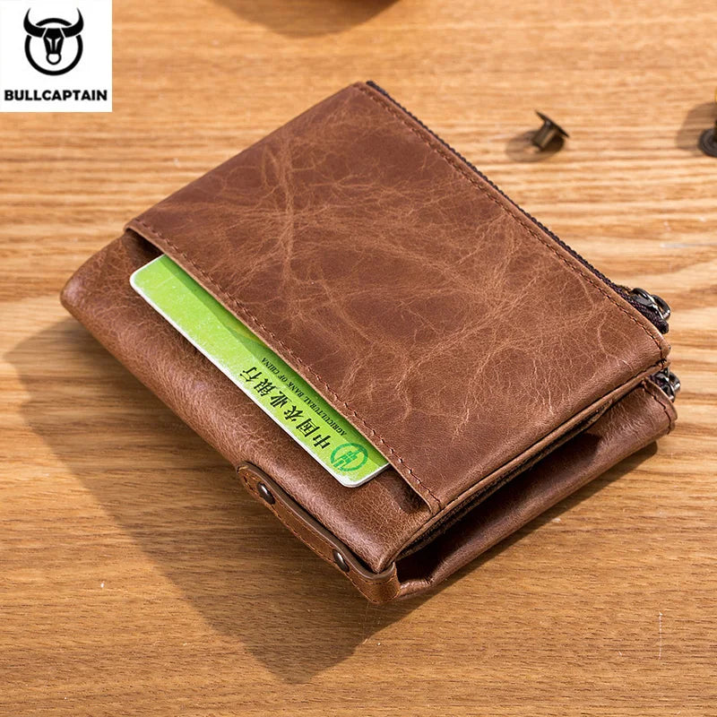 leather men's wallet zipper buckle short money wallet card holder coin purse RFID wallets