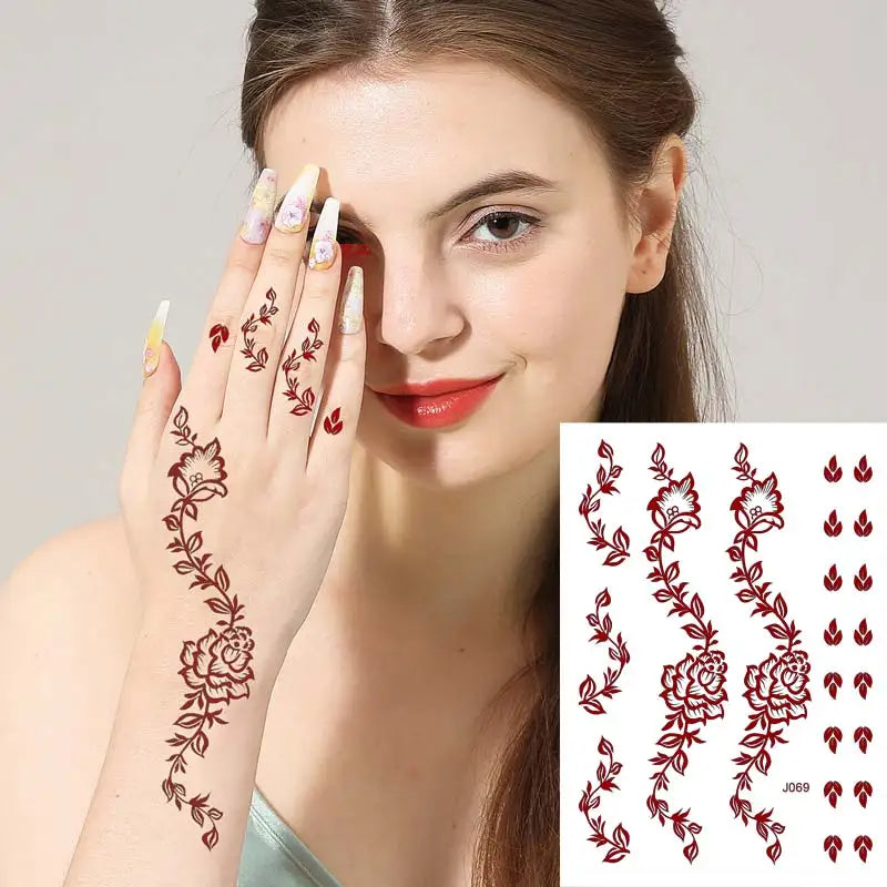 Henna Tattoo Brown Henna Stickers for Hand Fake Tattoo for Women Body Art Temporary Hena Design Mehndi Stickers