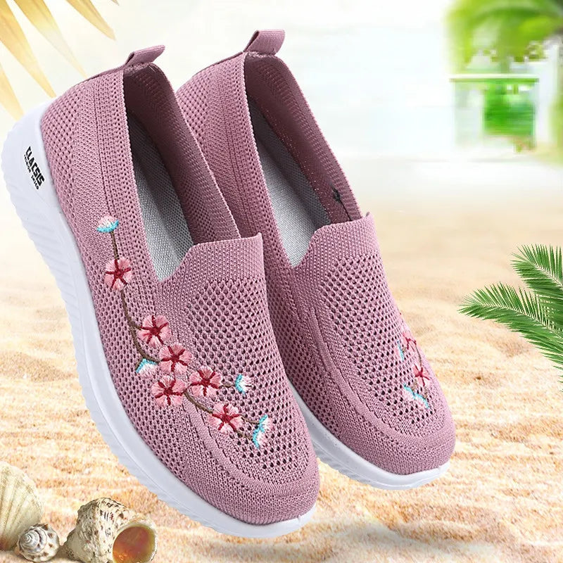 Shoes Women Sneakers Mesh Breathable Floral Comfort Mother Soft Solid Color Fashion Female Footwear Lightweight Shoes for Women - Hiron Store