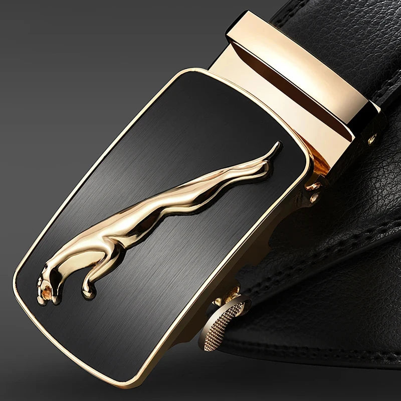 genuine leather men's designer belt Jaguar pattern alloy automatic buckle