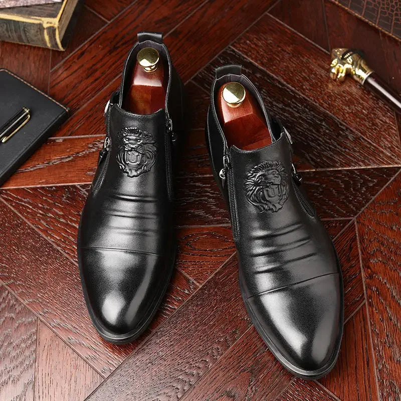 Luxury Shoes High Quality Leather Embossing Men's Boots Zip Male Shoe