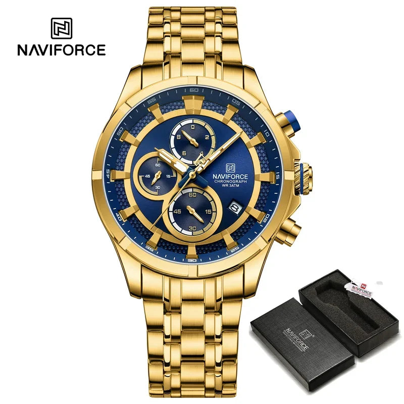 NAVIFORCE Luxury Brand Watch for Men Stainless Steel Strap Chronograph Clock