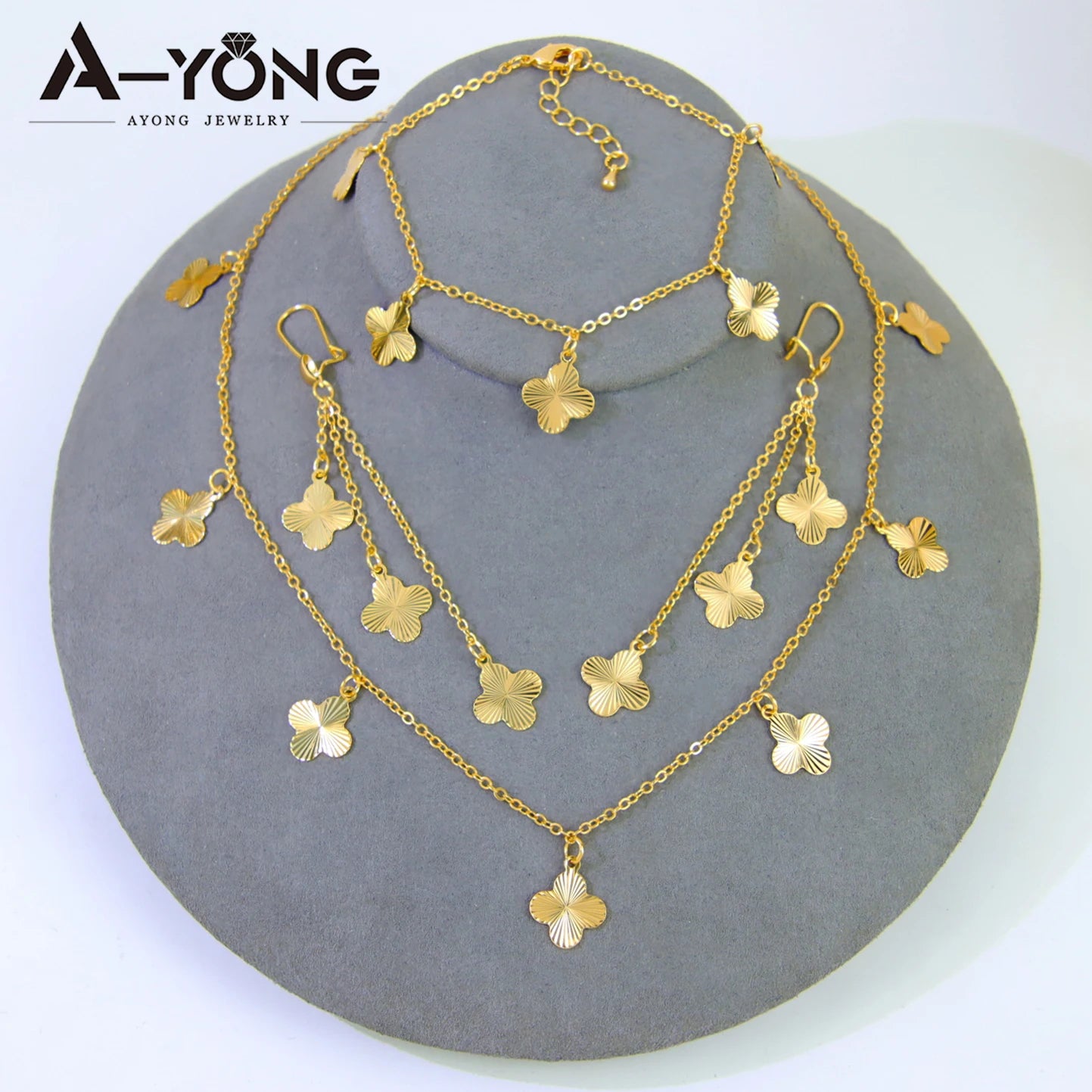 Italian Elegant Gold Color Bead Flower Necklace Set 21k Gold Plated Dubai French Women Bridal Cocktail Party Jewelry