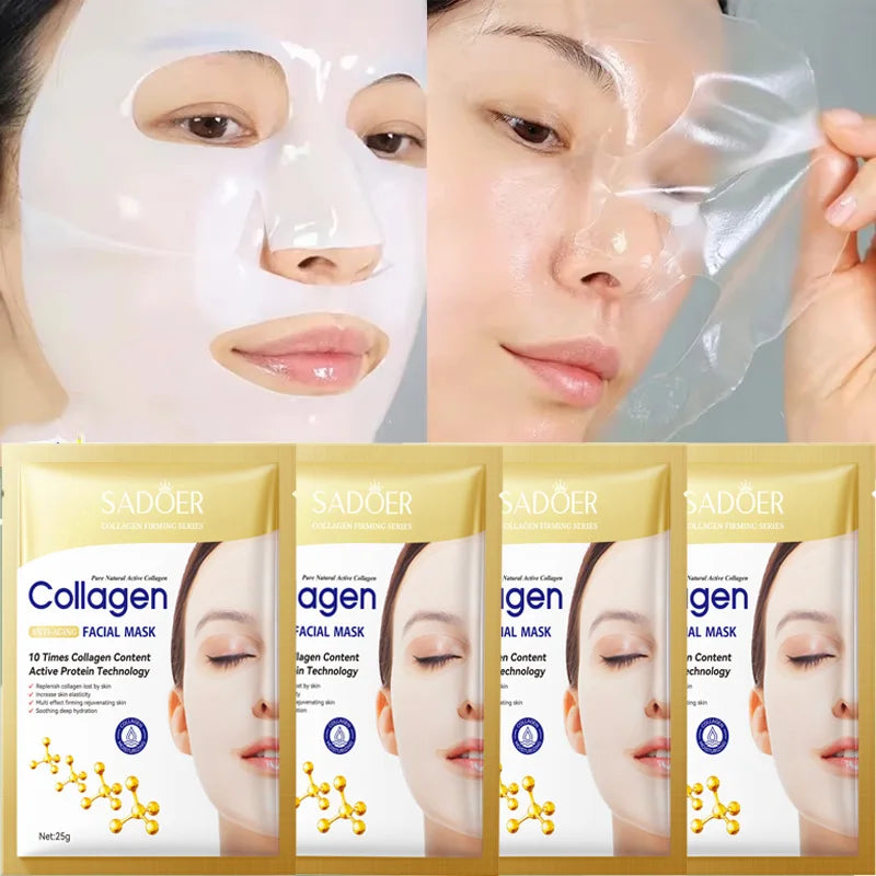 10PCS Collagen Anti-Wrinkle Facial Mask Anti-Aging Fade Fine Lines Moisturizing Brightening Korean Cosmetics
