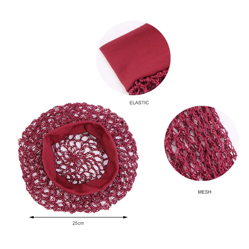 Women Ladies Hair Net Stretchy Wide Band Mesh Hair Net Soft Rayon Breathable Crochet Hairnets Wig Accessories
