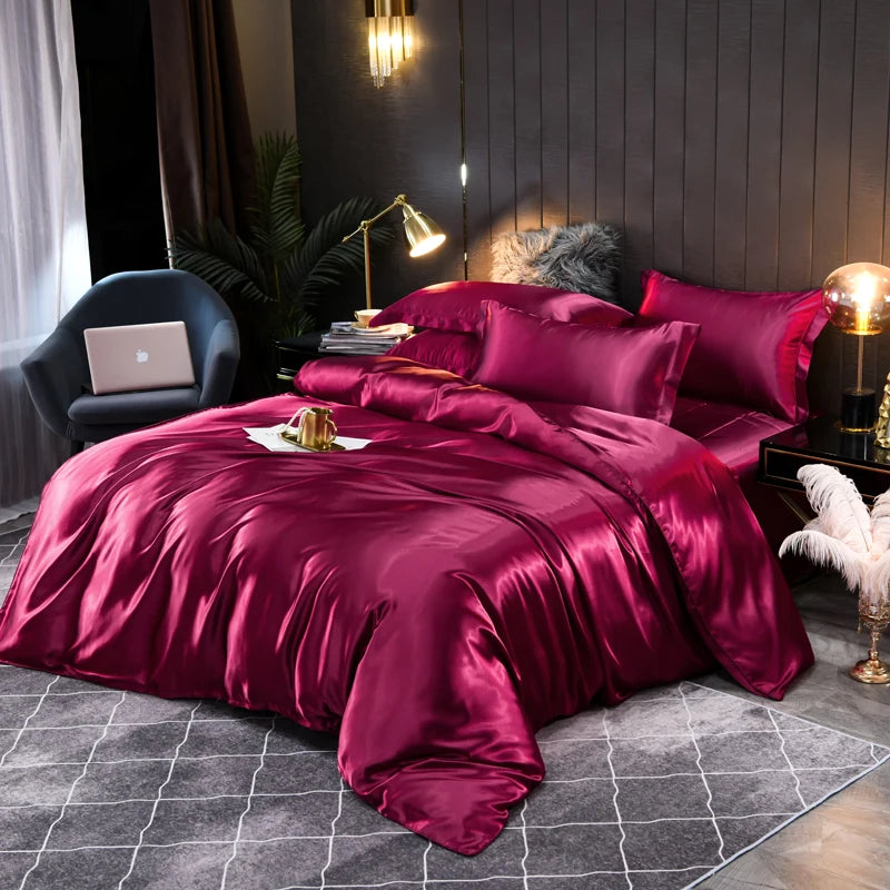 High-Quality Satin Bedding Set Solid Color Silky Smoothness Quilt Cover   Single Double Twin King   Duvet Cover Set