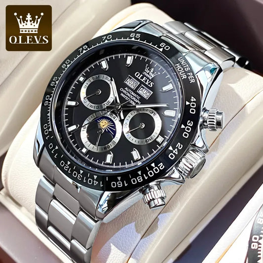 OLEVS Automatic Mechanical Watch for Men TOP Brand Original Stainless Steel Luminous Waterproof Date Man Wrist Watch Luxury Set