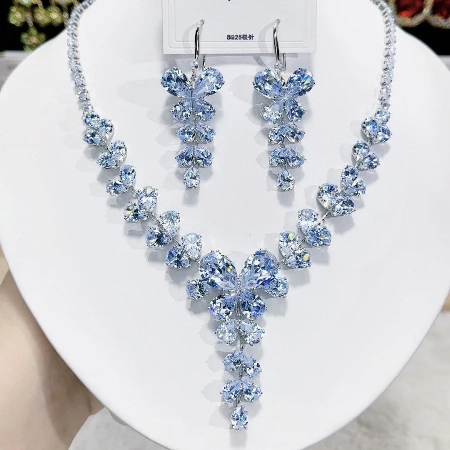 Women Colorful Fashion Zircon Necklace Earrings 2025