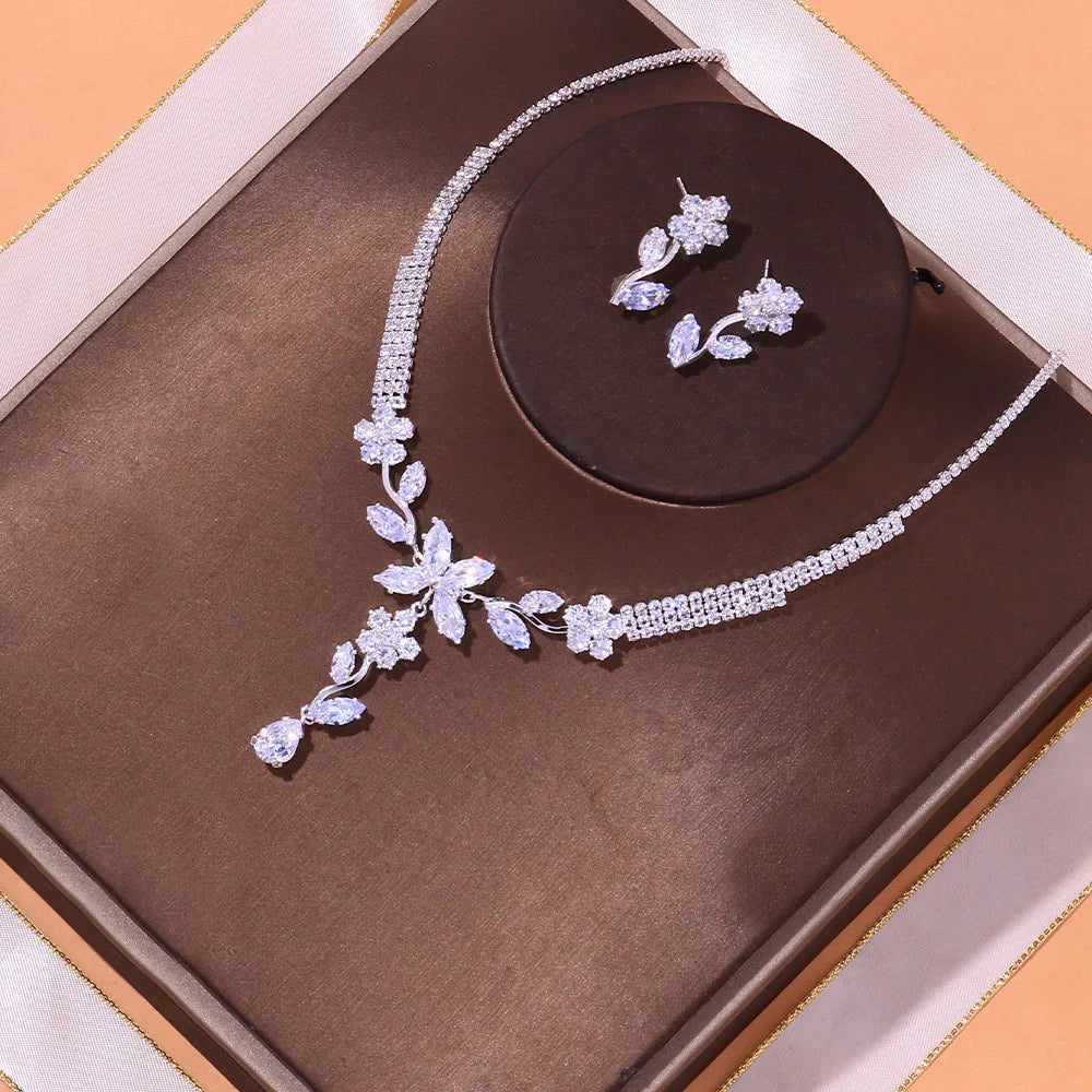 Necklace Bracelet Earring Ring Set Luxury Flowers Bridal Jewellery Sets