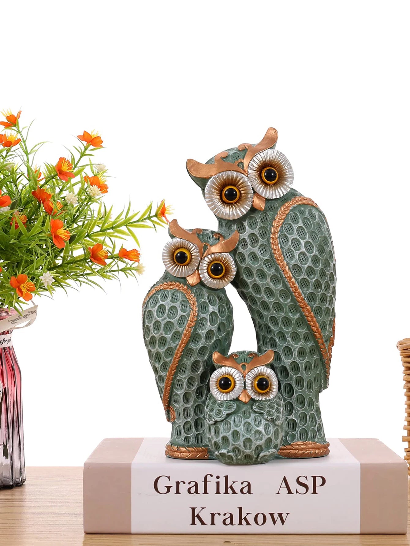 1pc Resin Owl Family Animal Decoration,Home Decor,Living Room,Bookshelf,Wine Cooler,TV Stand Decoration