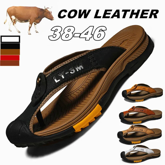 Genuine Cow Leather Shoes Men Sandals Mens Flip Flops Men's Casual Shoes