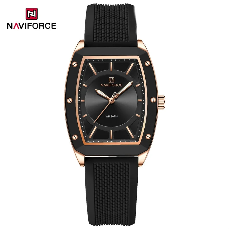 NAVIFORCE Women Quartz Watches Silicone Strap Sports Watch Big Dial Simple Tonneau Waterproof