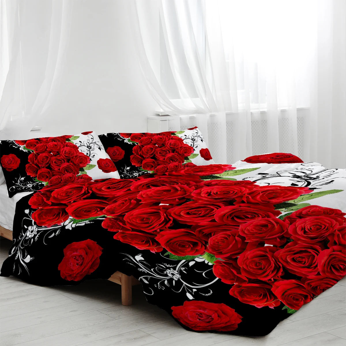 3pc 3D Red Roses Floral Duvet Cover Set Bedding Cover Sets