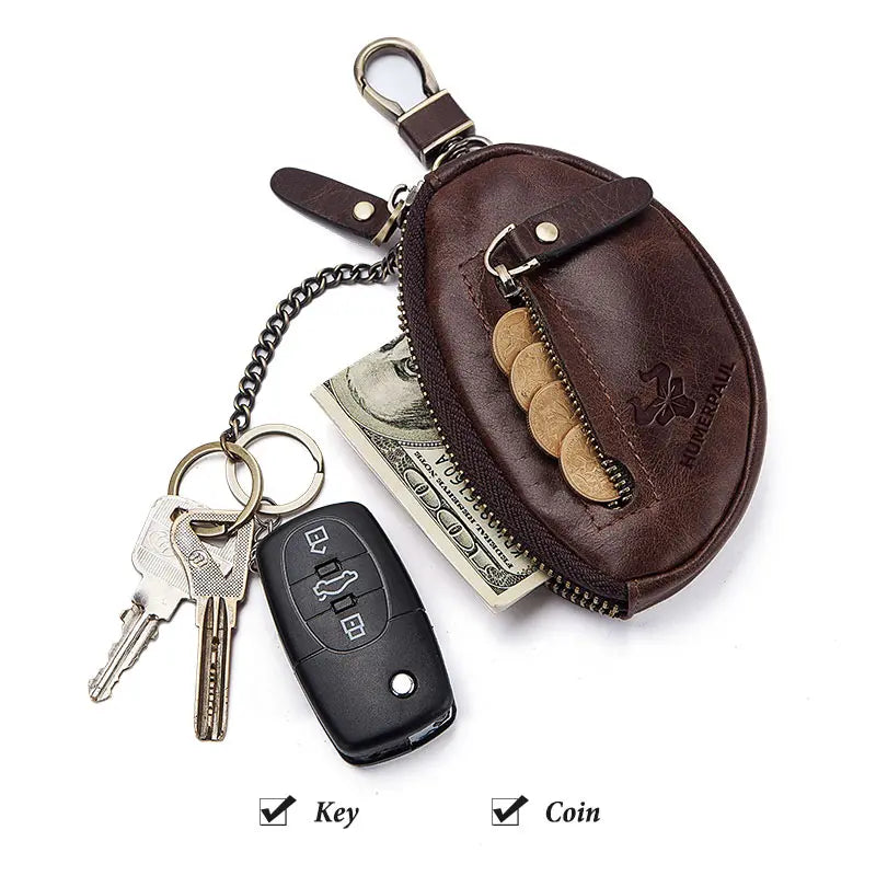 Small Key Wallet Men Genuine Leather Car Key Holder Top Quality Zipper Keys