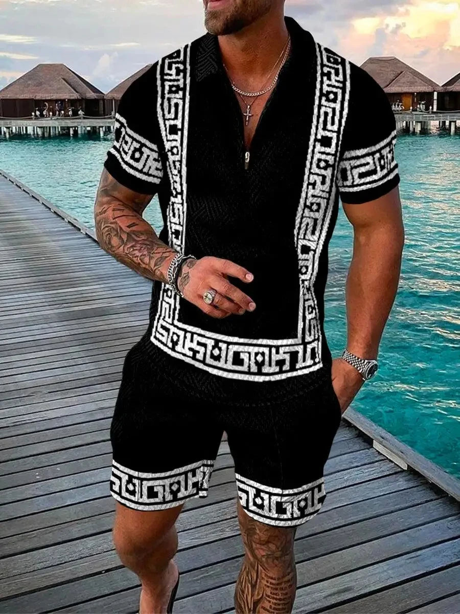 Men Polo Shirts For Men Set Streetwear 3d Printing Short Sleeve Polo Shirt + Shorts Suit Summer Fashion Sportswear Men Clothing - Hiron Store