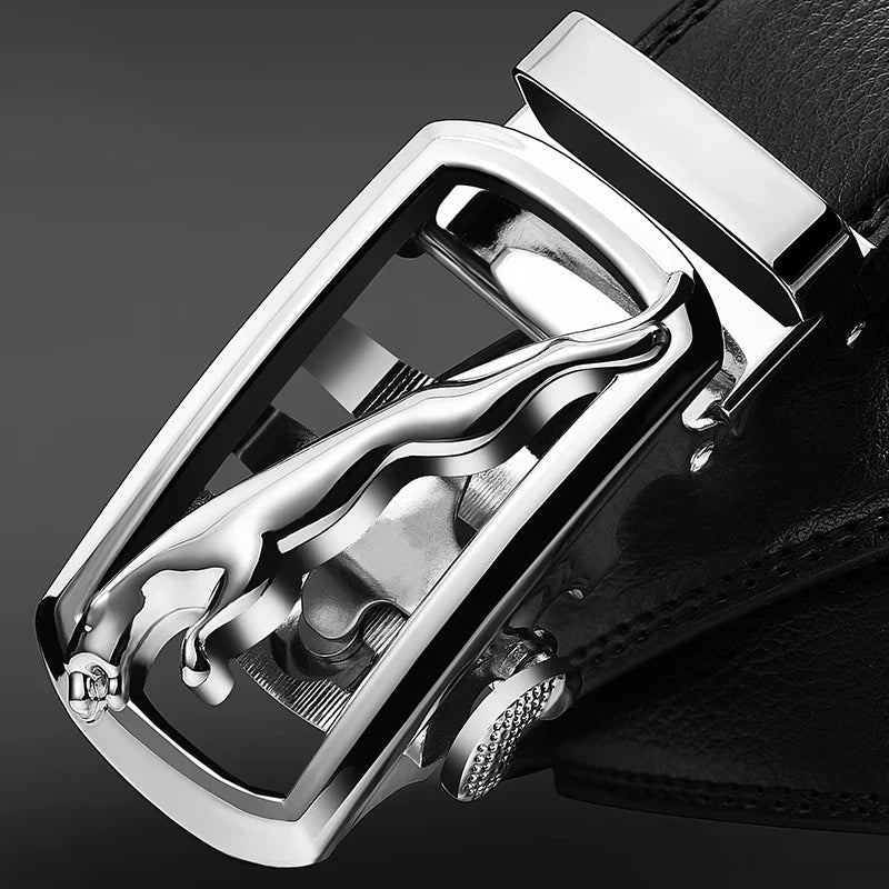 genuine leather men's designer belt Jaguar pattern alloy automatic buckle