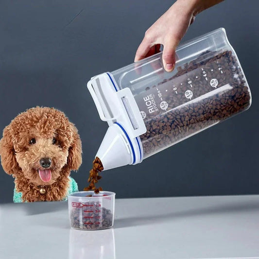 1.5kg/2kg Dog Cat Food Pail Plastic Storage Tank with Measuring Cup Container Moisture-proof Sealed Jar Pet Supplies Accessories - Hiron Store