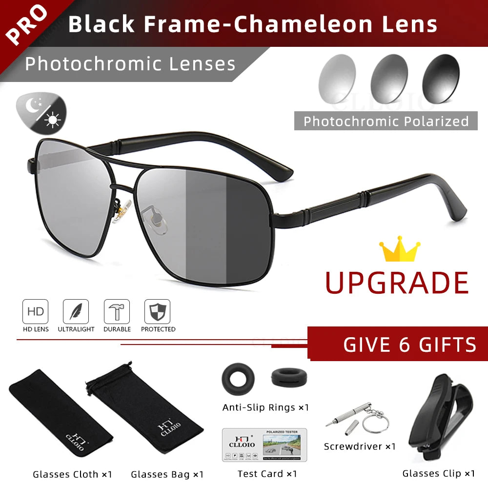 CLLOIO Classic Men & Women  Sunglasses,  Polarized Driving Shades Sun Glasses, Travel Anti-glare ,Chameleon Glasses