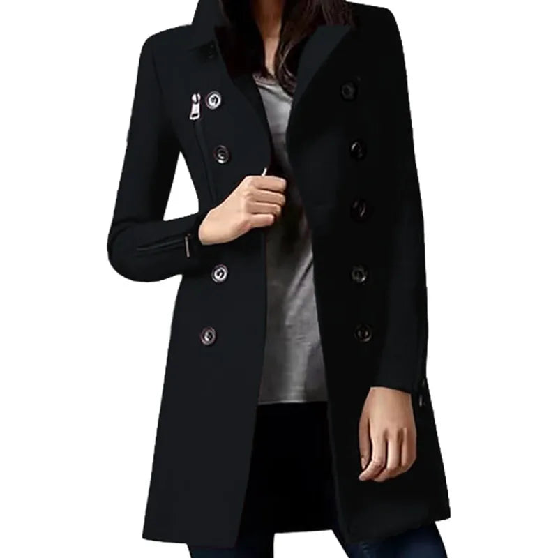 Winter Trench Coat Double Breasted Long Jacket Outerwear Women's Clothing