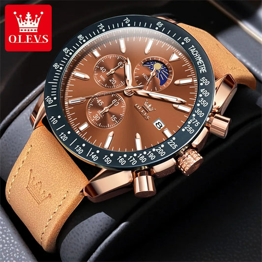 Original Men's Quartz Leather Strap Moon Phase Waterproof Luxury Watch